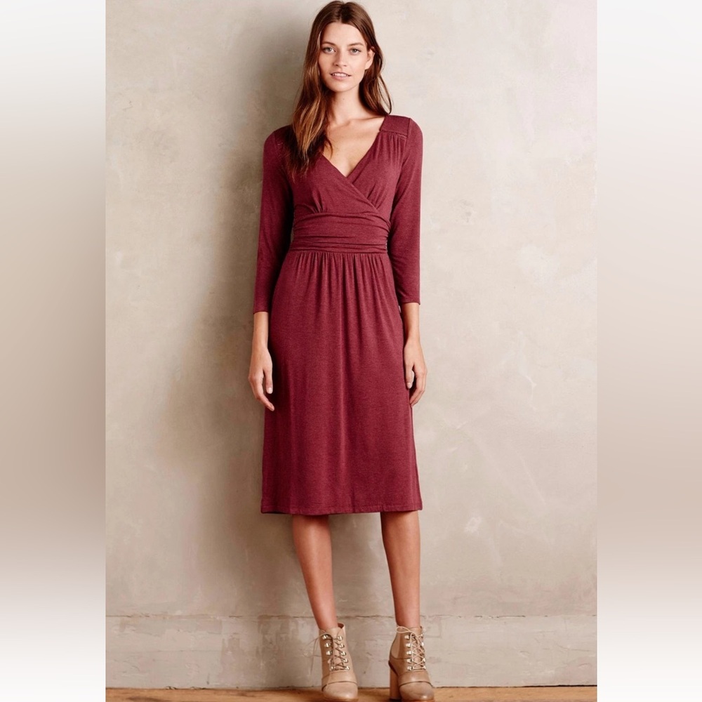 Anthropologie 'Galena' Wine Midi Dress by Maeve Sz Large Beautiful Classic